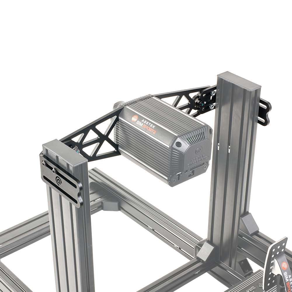 Asetek SimSports Front Mount showcasing robust steel construction for optimal simulator wheelbase fitting.